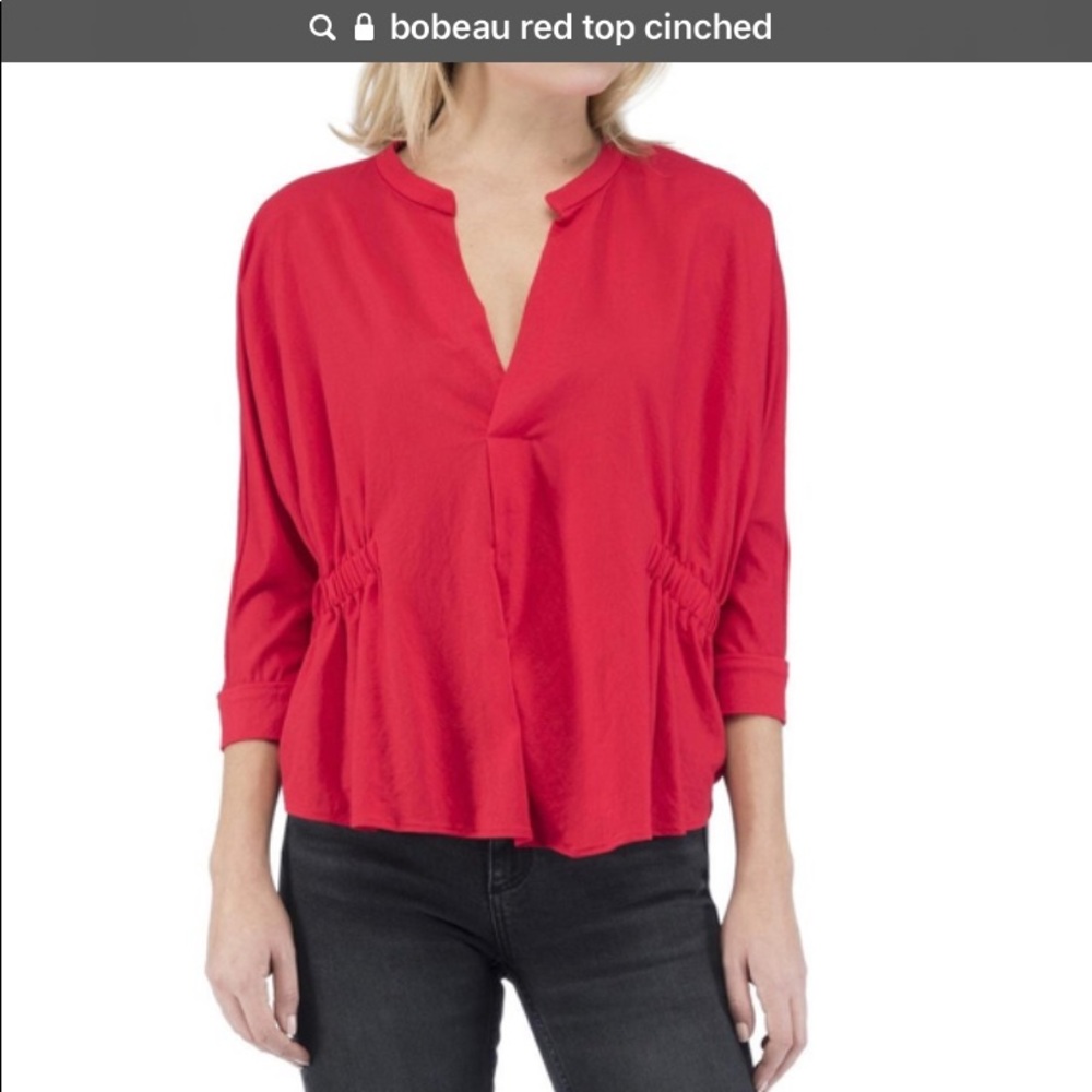 Bobeau V-Neck Red Top with Cinched Waist